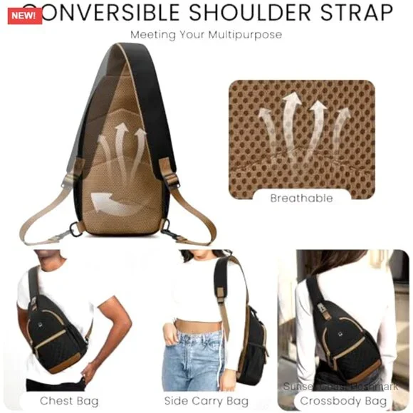 Crossbody Sling Bag Minimal Travel Lightweight Adjustable Multi-Pocket Secure - Picture 4 of 7